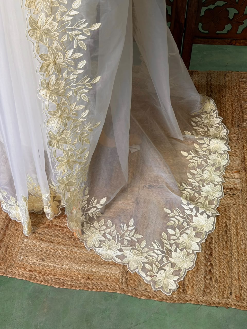 Off white Embroidered Organza Saree - PBR65