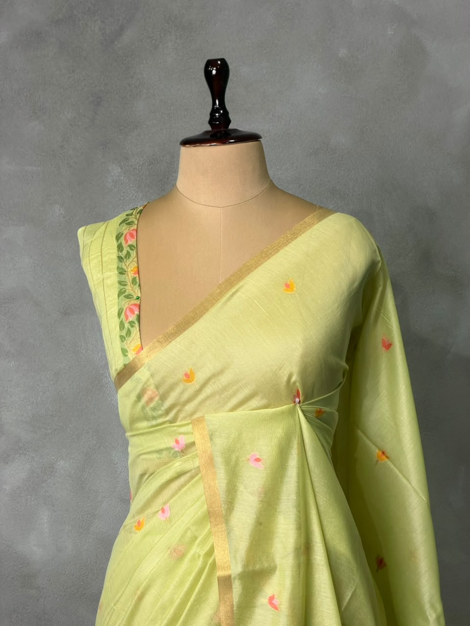 Pastal green Chanderi silk cotton Jamdani woven saree- PBRJ28