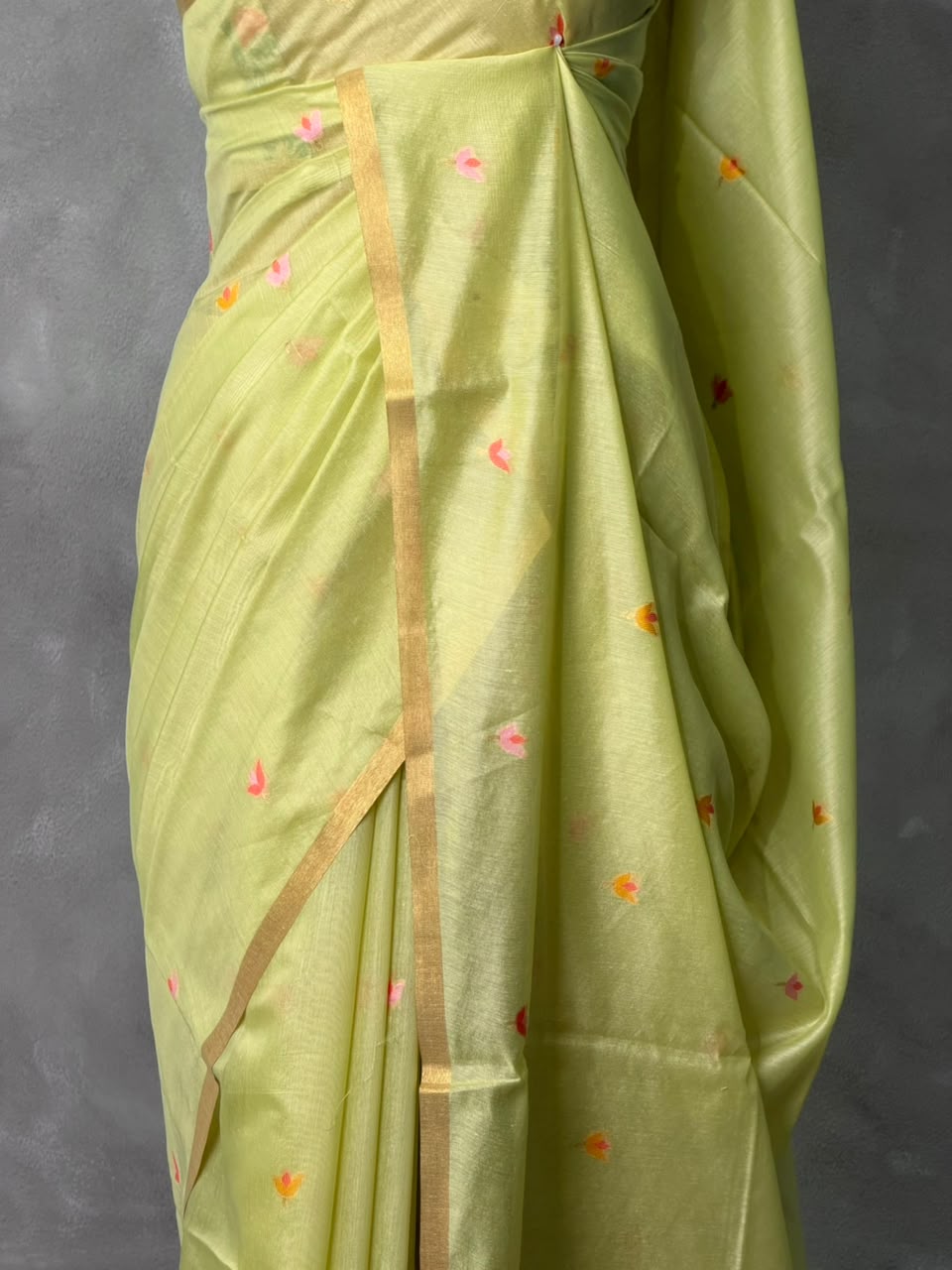 Pastal green Chanderi silk cotton Jamdani woven saree- PBRJ28