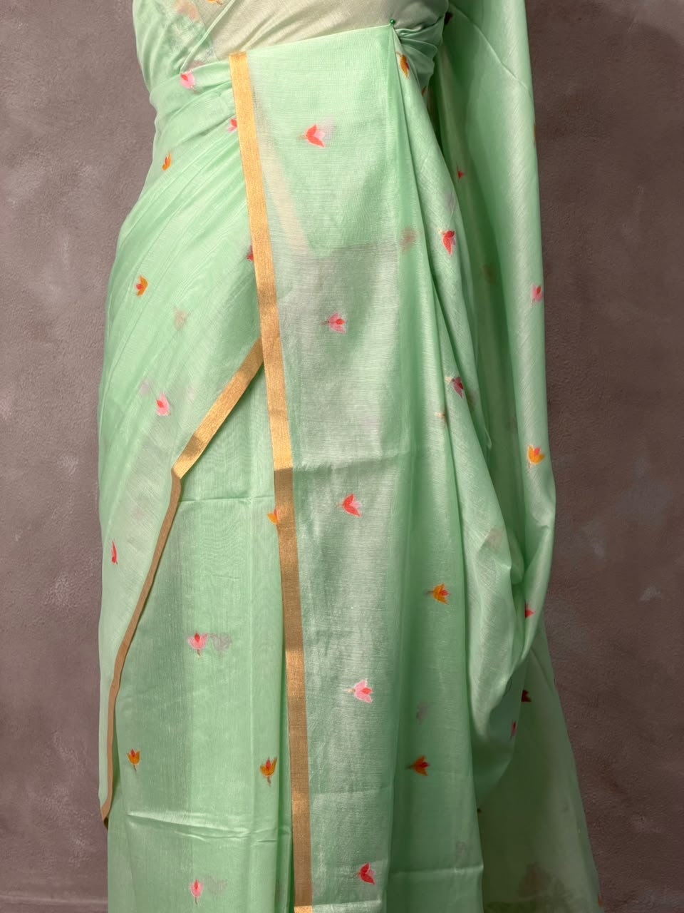 Aqua Chanderi silk cotton Jamdani woven saree- PBRJ30