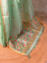 Aqua Chanderi silk cotton Jamdani woven saree- PBRJ30