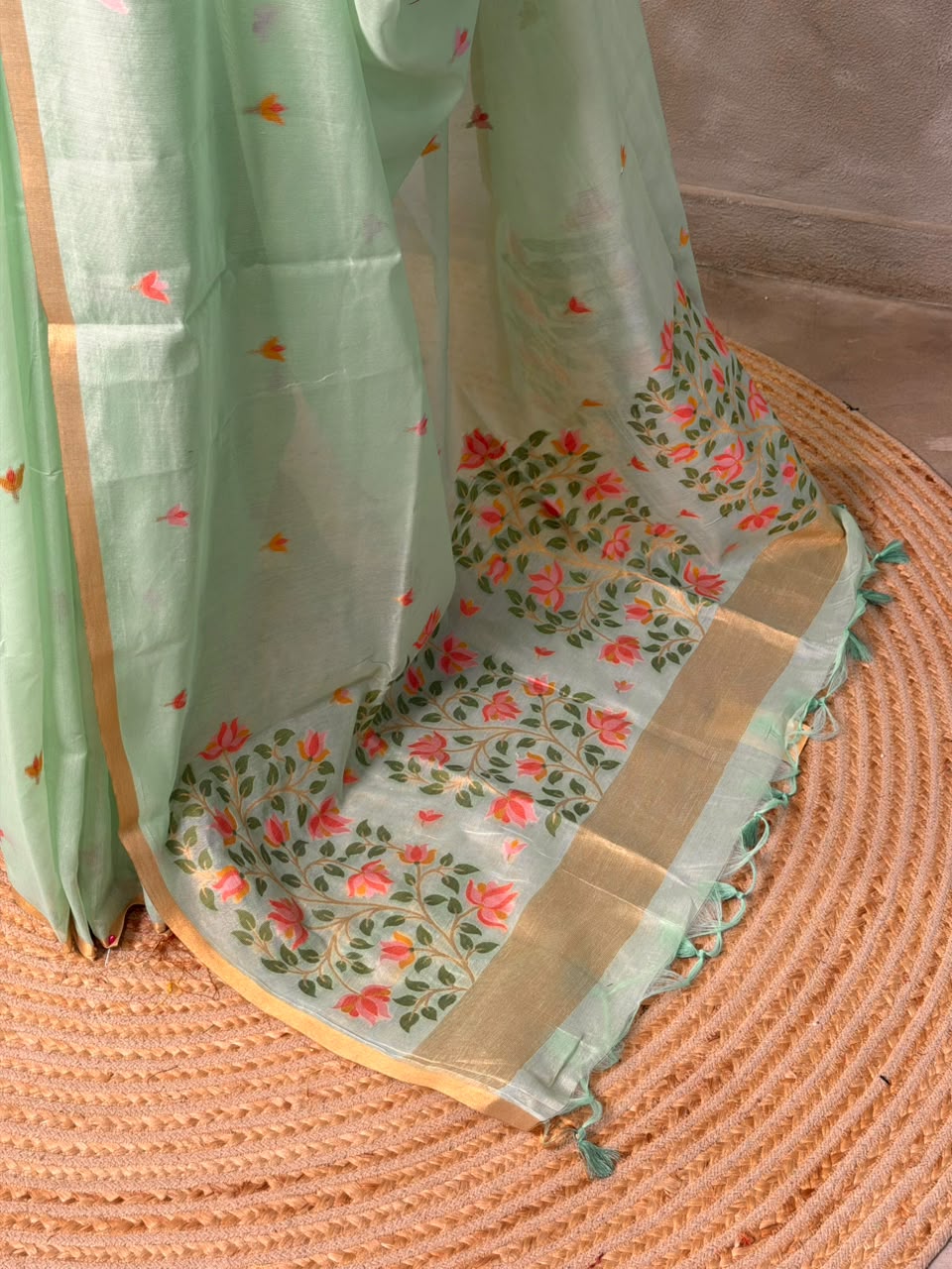 Aqua Chanderi silk cotton Jamdani woven saree- PBRJ30
