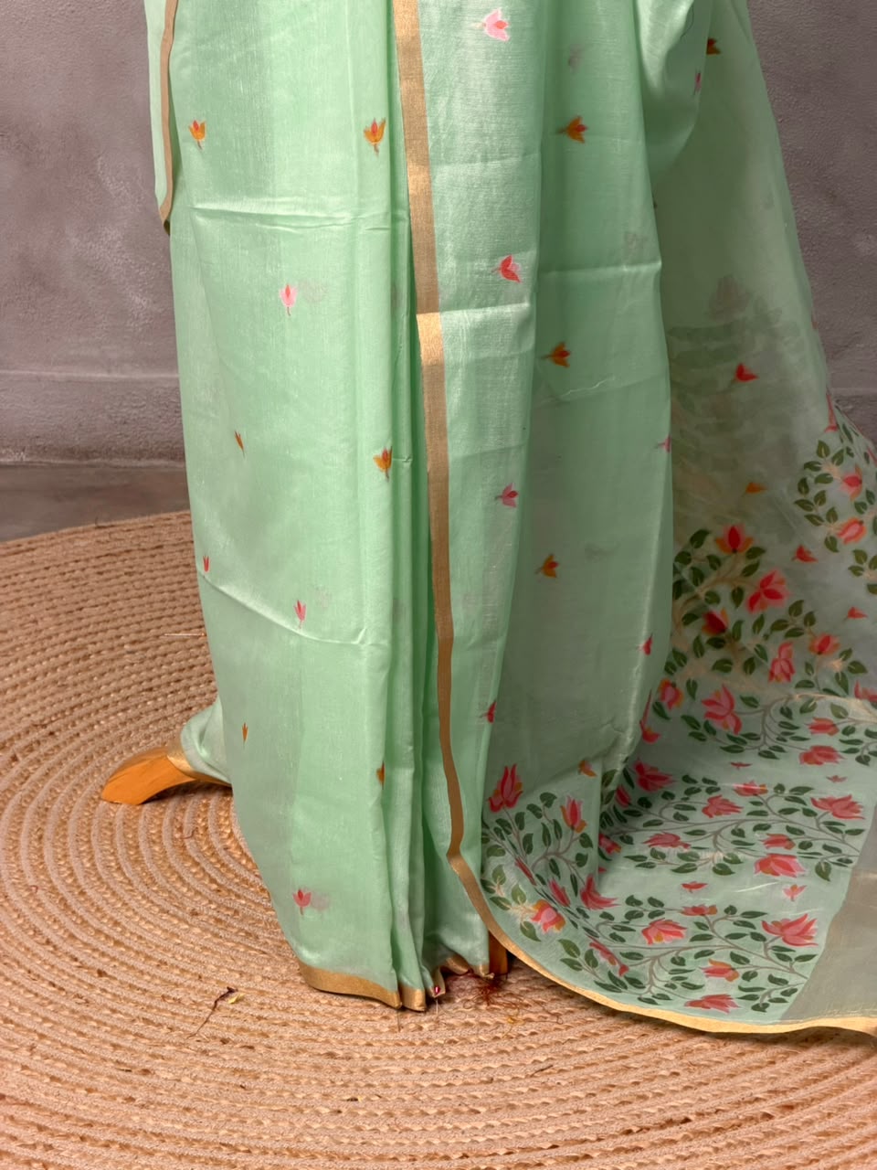 Aqua Chanderi silk cotton Jamdani woven saree- PBRJ30