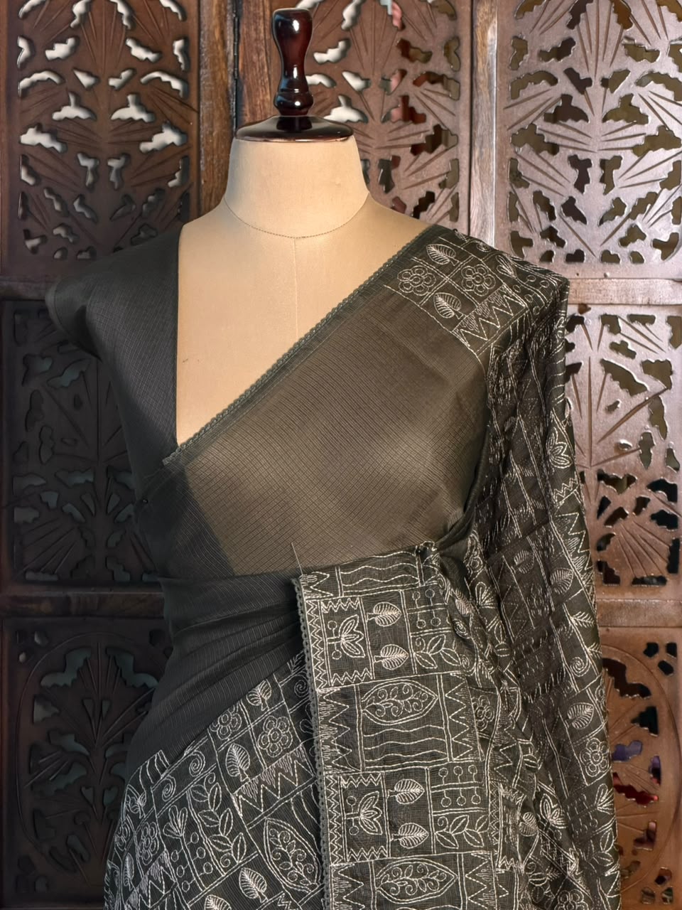 Dark Olive Kotta silk saree - PBR70F