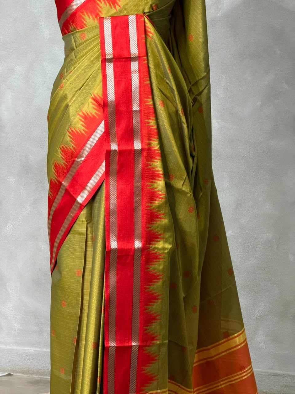 Olive Green and Red Semi banarasi silksaree -PFAZ12D