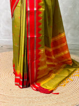 Olive Green and Red Semi banarasi silksaree -PFAZ12D