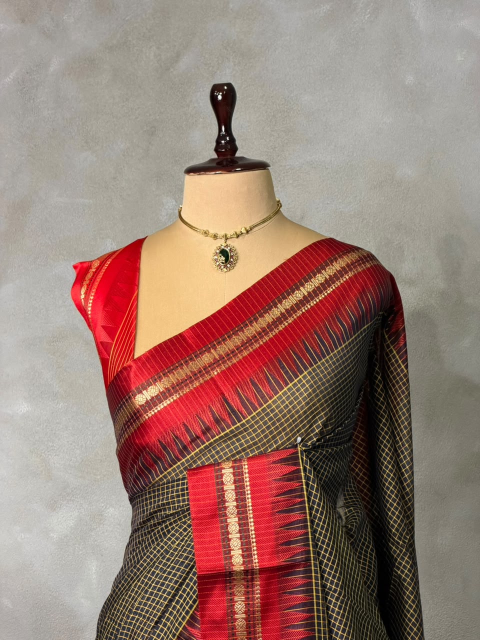 Black and Red chanderi cotton silk saree -PFAZ18B