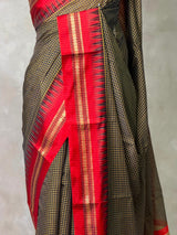 Black and Red chanderi cotton silk saree -PFAZ18B