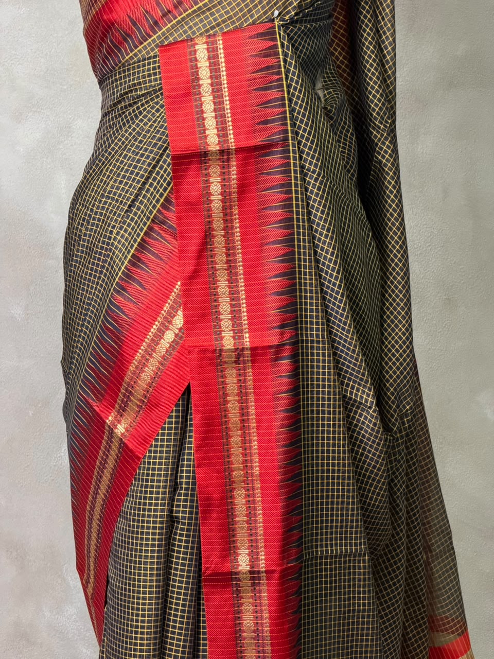 Black and Red chanderi cotton silk saree -PFAZ18B