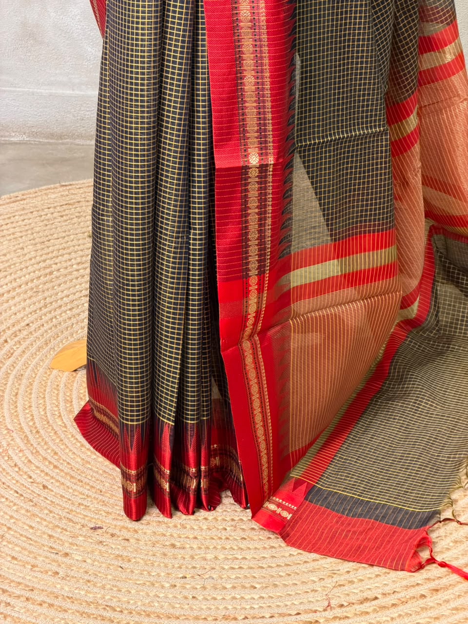 Black and Red chanderi cotton silk saree -PFAZ18B