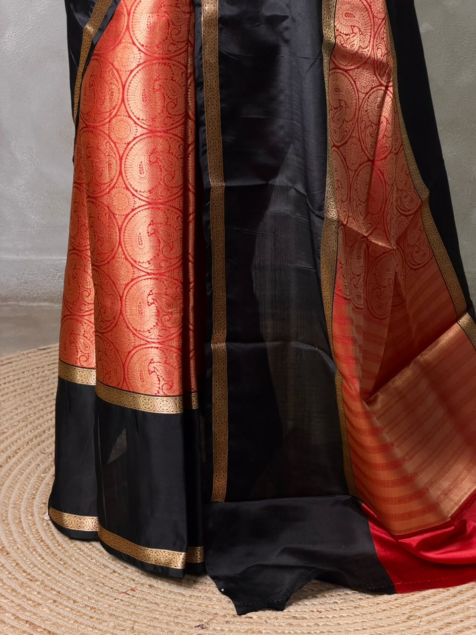 Orange and black tissue brocade banarasi silksaree -PFAZ16A