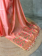 Peach Chanderi silk cotton Jamdani woven saree- PBRJ26