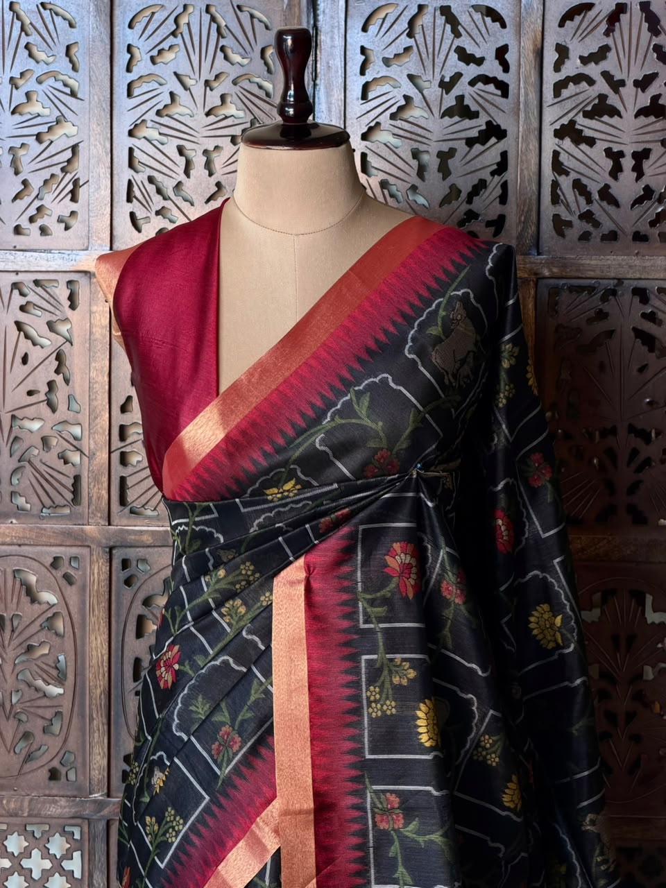 Black Chanderi saree - PBR66I