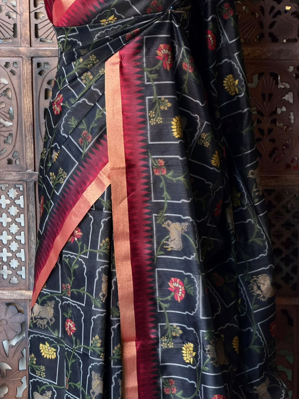 Black Chanderi saree - PBR66I