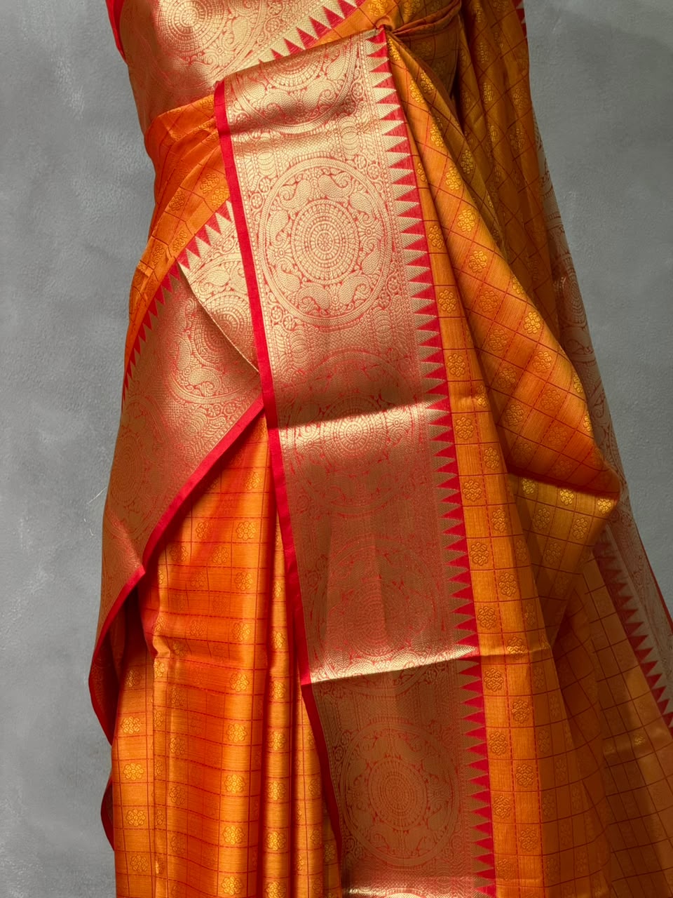 Mustard Yellow and Red silk saree -PFAZ19