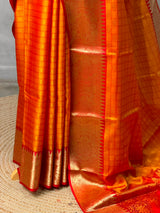 Mustard Yellow and Red silk saree -PFAZ19