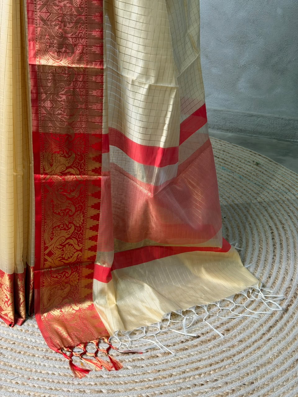 Sandal and Red banarasi silk saree -AISH20B