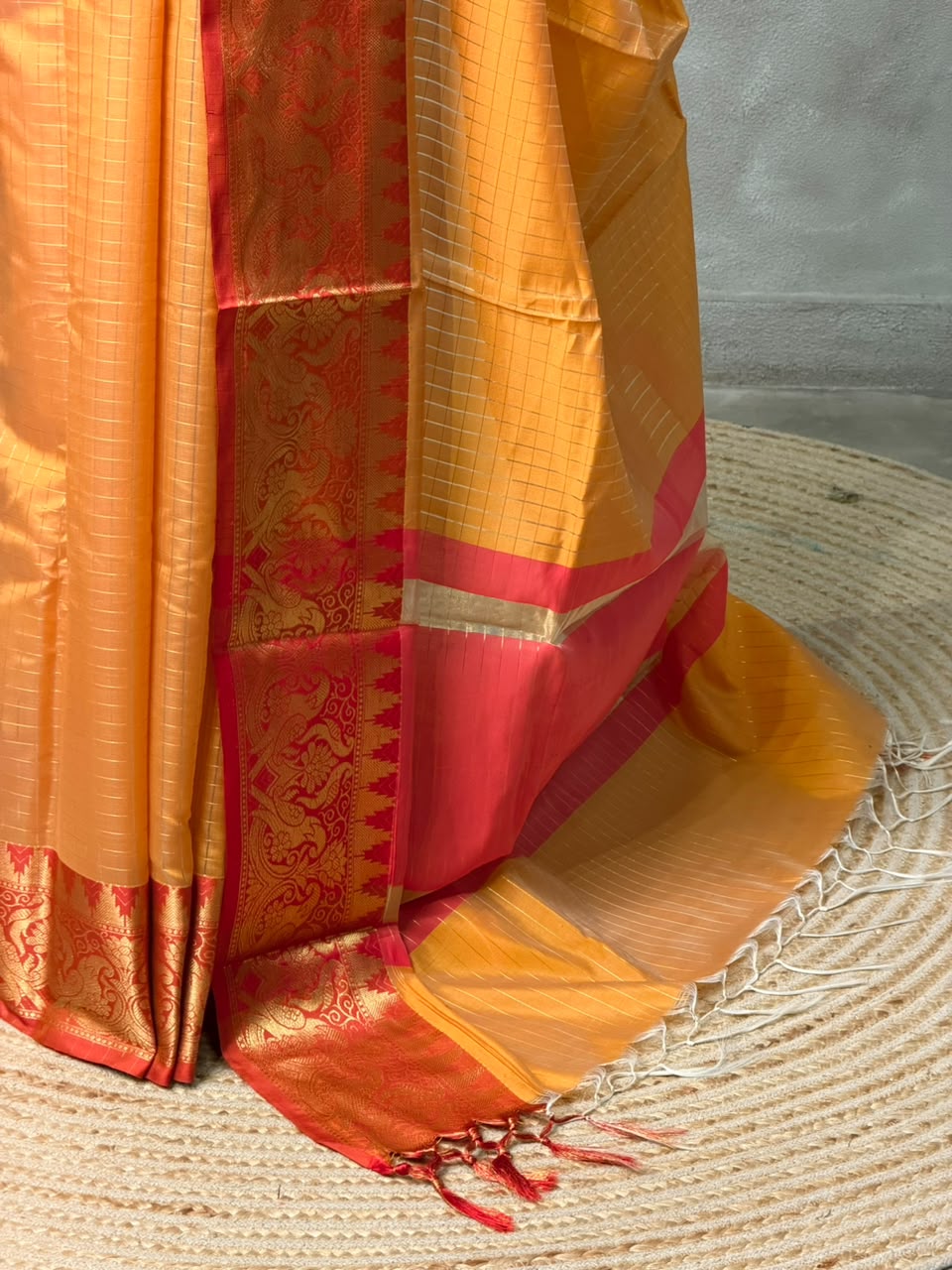 Yellow and Red banarasi silk saree -AISH20C