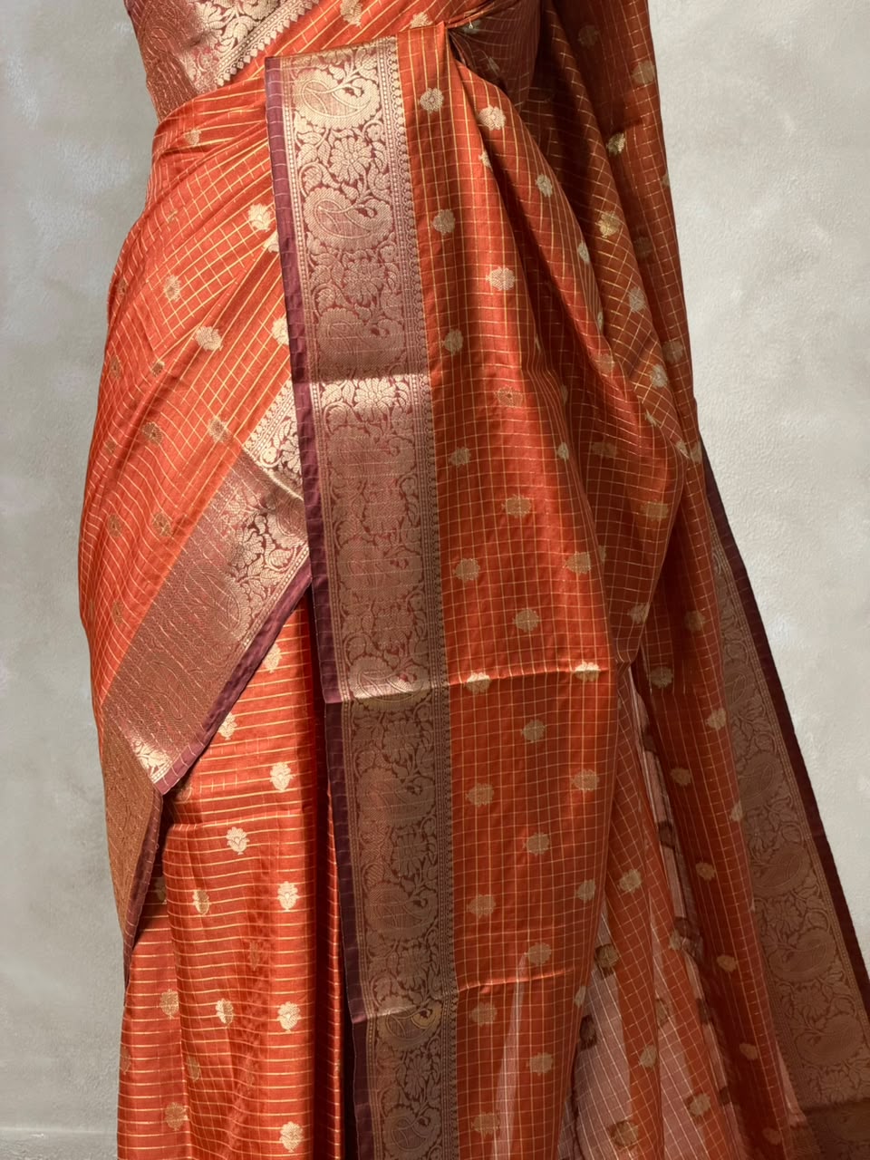 Rust orange banarasi silk saree -PASILK1