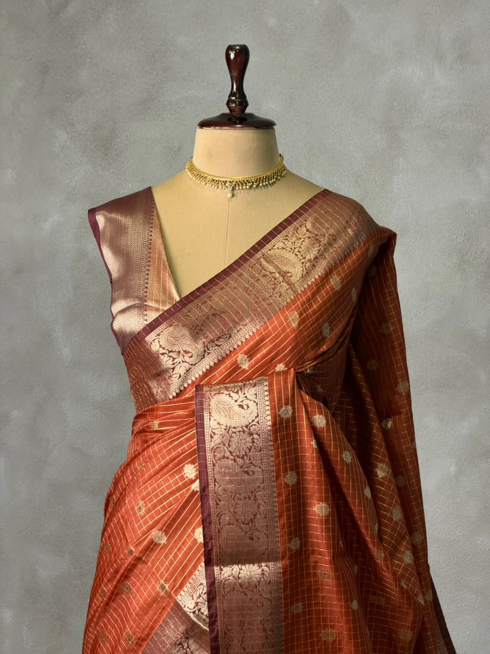 Rust orange banarasi silk saree -PASILK1