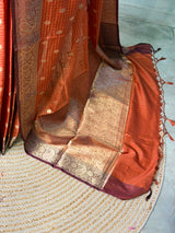 Rust orange banarasi silk saree -PASILK1