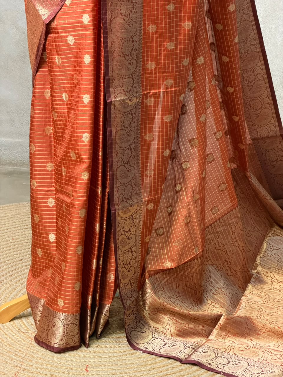 Rust orange banarasi silk saree -PASILK1