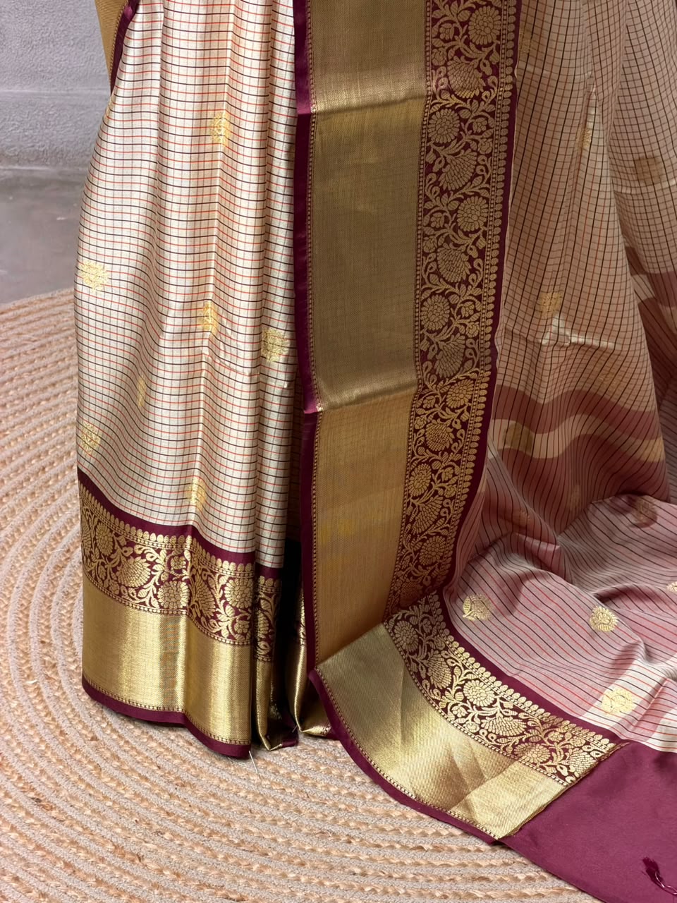 Sandal and maroon banarasi silk saree -PFAZ21