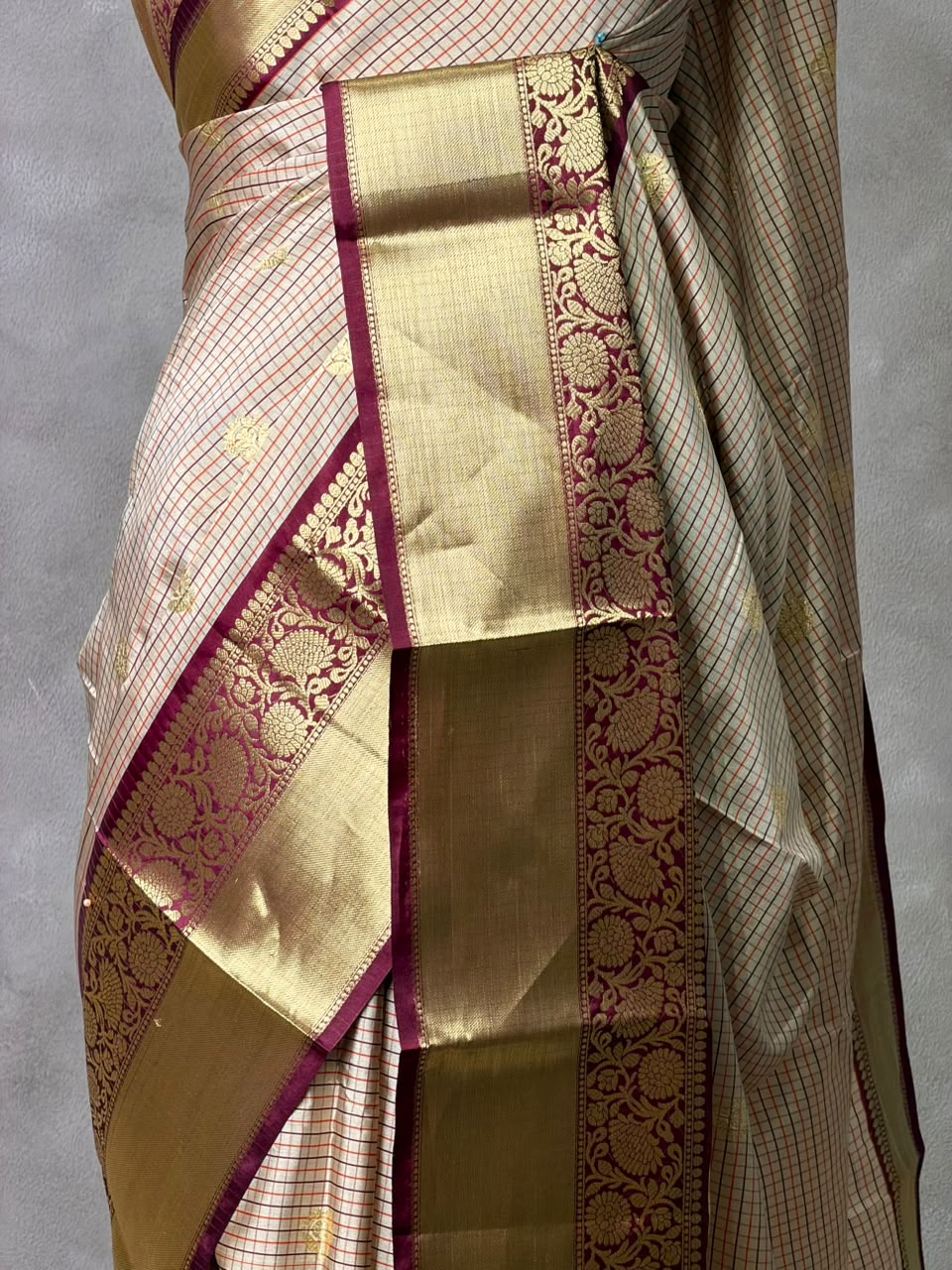 Sandal and maroon banarasi silk saree -PFAZ21