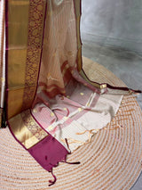 Sandal and maroon banarasi silk saree -PFAZ21