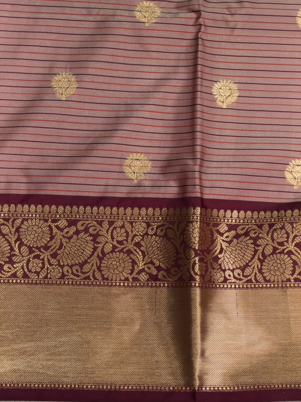 Sandal and maroon banarasi silk saree -PFAZ21