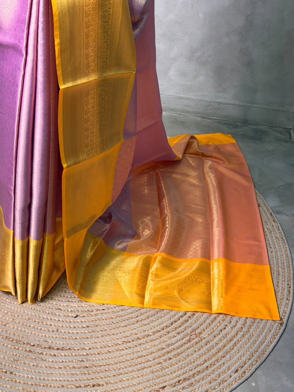 Pink and yellow Tissue banarasi silk saree -PASILK4
