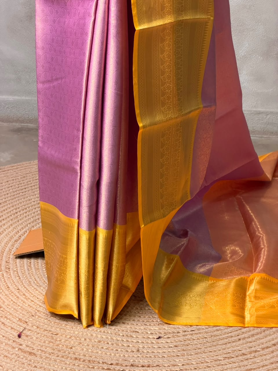 Pink and yellow Tissue banarasi silk saree -PASILK4