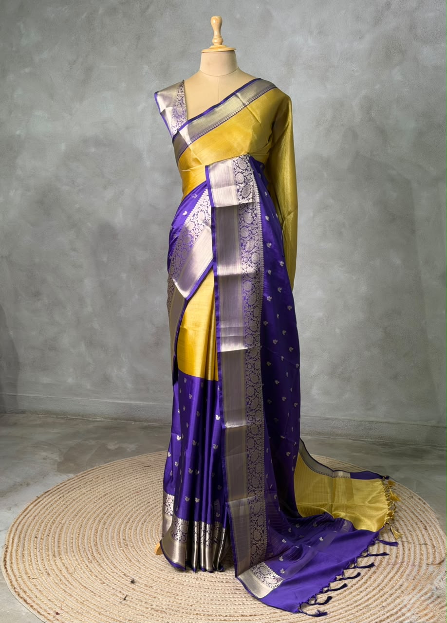 Yellow and Violet Tissue banarasi silk saree -PFAZ23