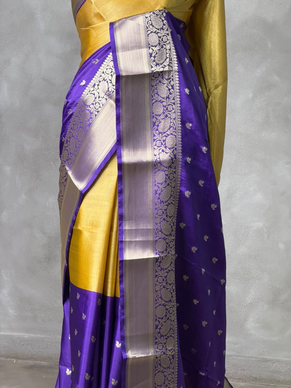 Yellow and Violet Tissue banarasi silk saree -PFAZ23