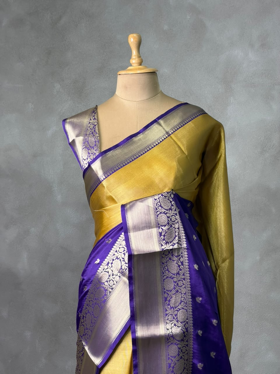 Yellow and Violet Tissue banarasi silk saree -PFAZ23