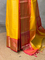 Yellow and Red Tissue banarasi silk saree -PASILK3A