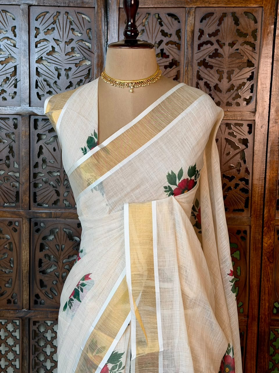 Off white soft semi linen saree -PONAM26N1