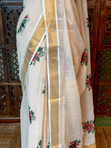 Off white soft semi linen saree -PONAM26N1