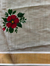 Off white soft semi linen saree -PONAM26N1
