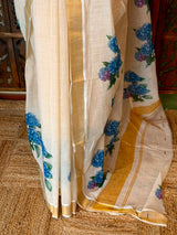 Off white soft semi linen saree -PONAM26N5