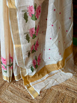Off white soft semi linen saree -PONAM26N6