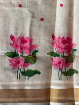 Off white soft semi linen saree -PONAM26N6
