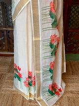 Off white soft semi linen saree -PONAM26N4
