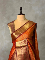 Rust orange banarasi silk saree -PASILK1A
