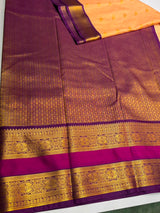 Pastal Peach and purple Semi kanchipuram silk saree- PSSR341