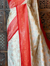 Sandal and Red khadial tissue Banarasi silk saree - RAZ5C