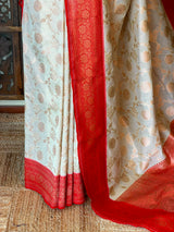 Sandal and Red khadial tissue Banarasi silk saree - RAZ5C