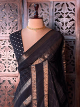 Black viscose Crepe saree - PBRVT1B
