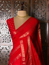 Red viscose Crepe saree - PBRVT1D
