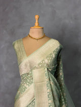 Pastal Green Banarasi Gerogette saree - PBRHS1B